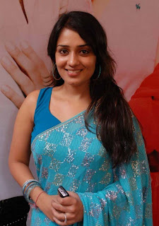 Nikitha  Stills in Blue Saree (1)
